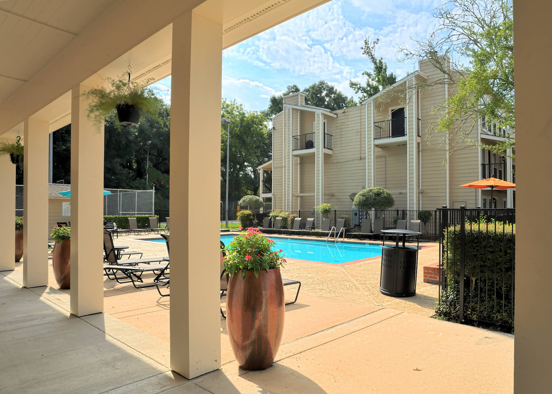 outdoor pool area at fairway view apartments